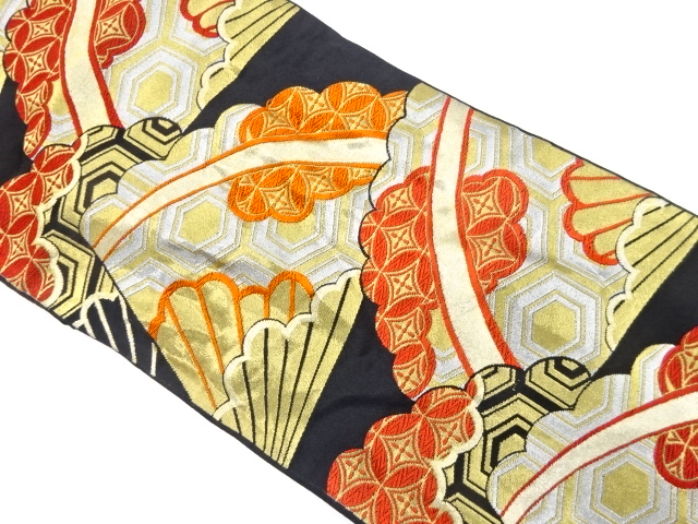 アンティーク　扇に古典柄織り出し袋帯（着用可）